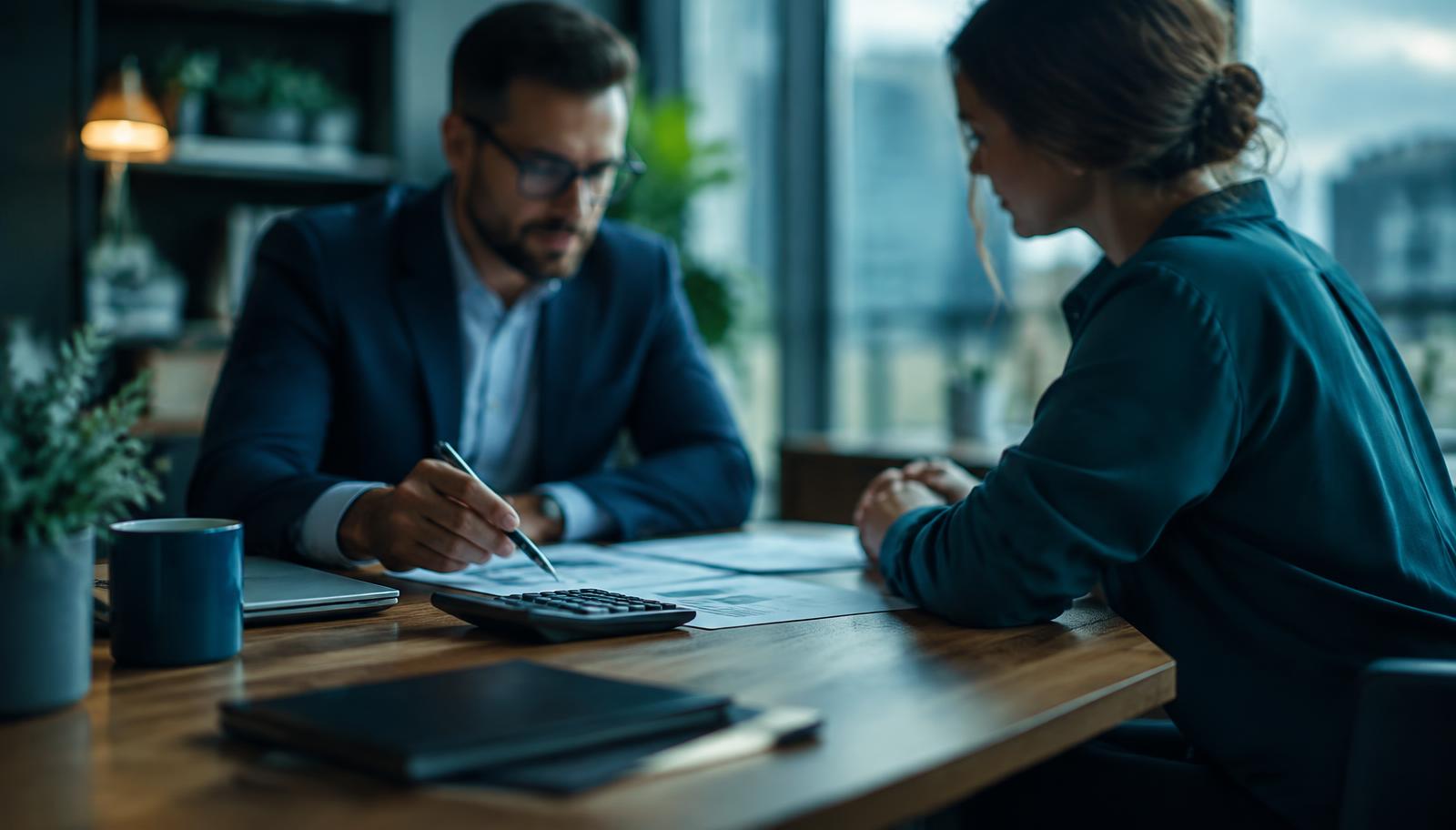 Accountant reviewing documents with a client